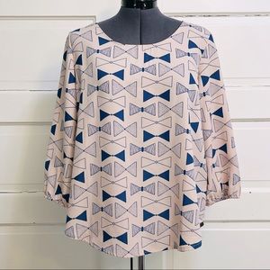 ModCloth Blush pink/Blue Bow top - Medium